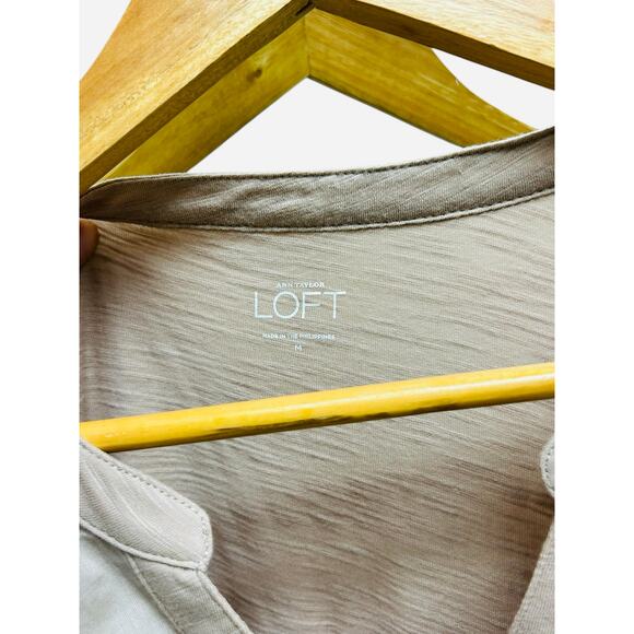 Ann Taylor LOFT Ruffle Button Cardigan Top Cotton Medium Beige - Picture 8 of 8